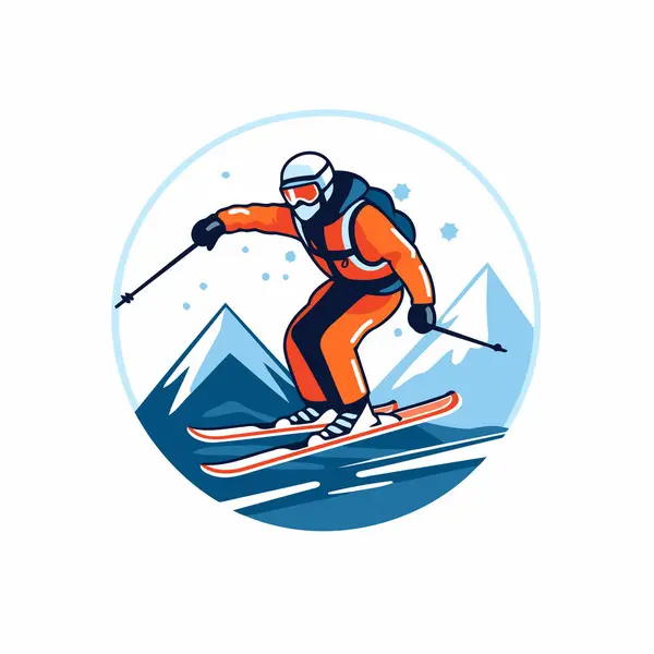 Skiën Bergen Vector Illustratie Een Witte Achtergrond — Stockvector