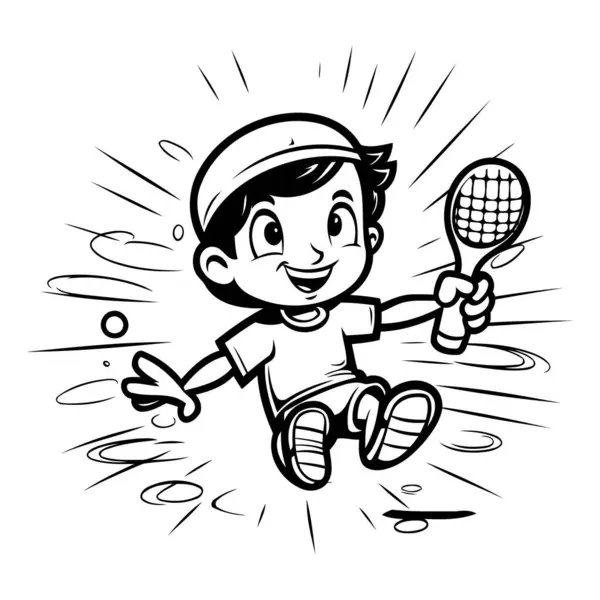 Tenis Player Czarno Biały Ilustracja Kreskówek Kolorowanki — Wektor stockowy