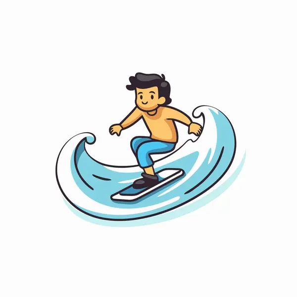 Hombre Surfeando Ola Ilustración Vectorial Estilo Plano — Archivo Imágenes Vectoriales