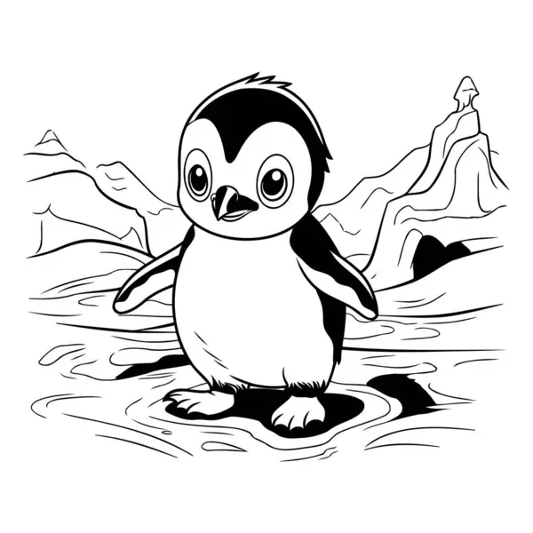 Πιγκουίνος Στο Νερό Ασπρόμαυρη Διανυσματική Απεικόνιση — Διανυσματικό Αρχείο