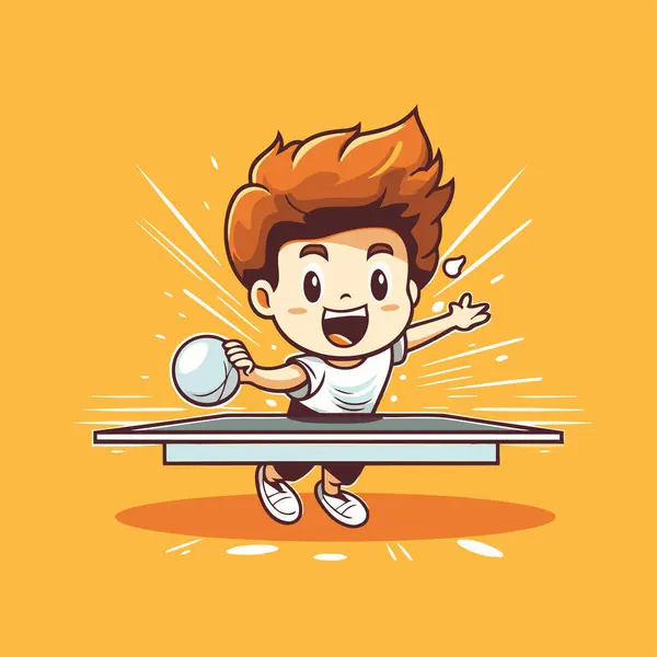 Ragazzo Che Gioca Ping Pong Fumetto Vettoriale Illustrazione Cartoon Boy — Vettoriale Stock