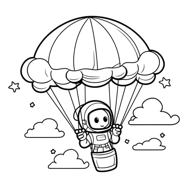 Livre Colorier Pour Enfants Parachute Avec Astronaute Illustration Vectorielle — Image vectorielle