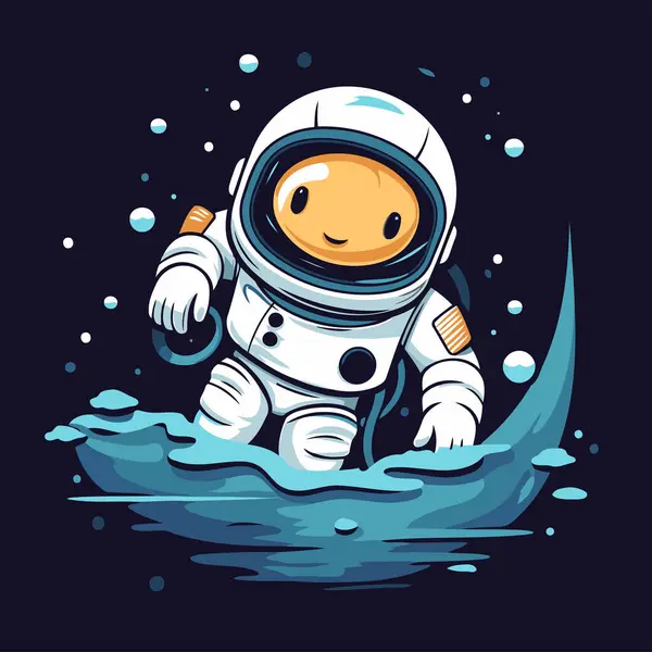 Astronaut Drijvend Het Water Vector Illustratie Cartoon Stijl — Stockvector
