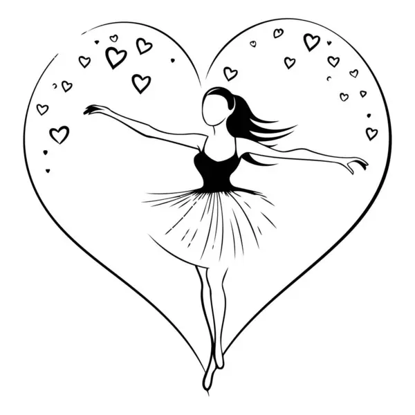 Ballerina Bianco Nero Cuore Vettore Illustrazione Grafica — Vettoriale Stock