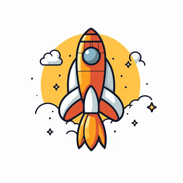 Space Rocket Icon Flat Line Style Vector Illustration Web Mobile — Stock Vector