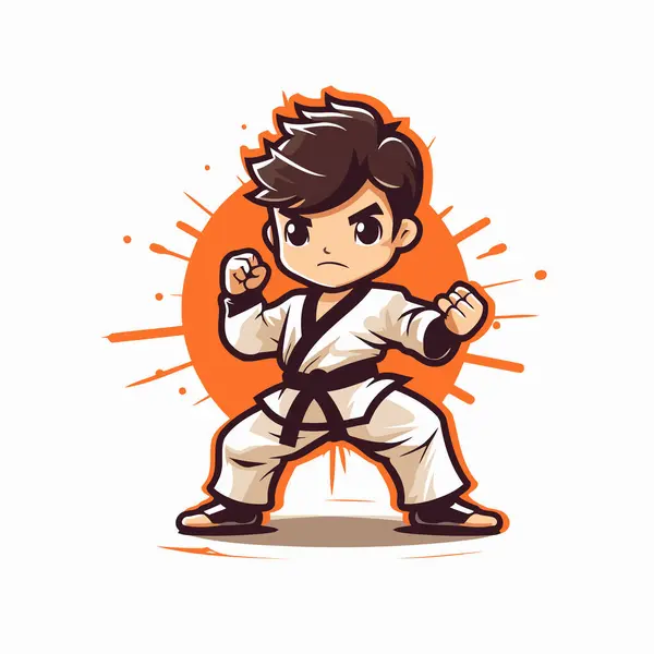 Taekwondo Boy Kimono Vector Illustration — Stock Vector