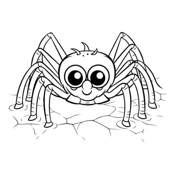 Coloring Book Children Spider Black White Vector Illustration — Stock Vector