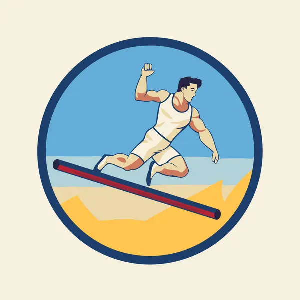 Athlete Running Surfboard Beach Vector Illustration — Stock Vector