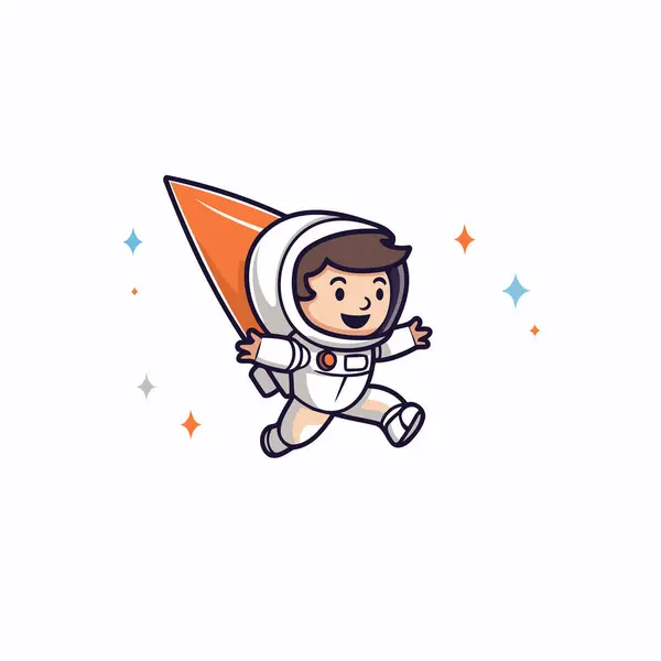Joli Petit Astronaute Volant Dans Espace Illustration Vectorielle Plate Bande — Image vectorielle