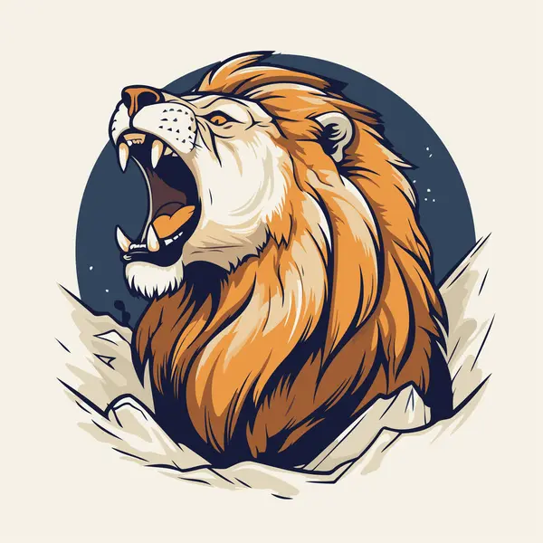 ライオンは口を開けている レトロスタイルのベクトルイラスト — ストックベクタ