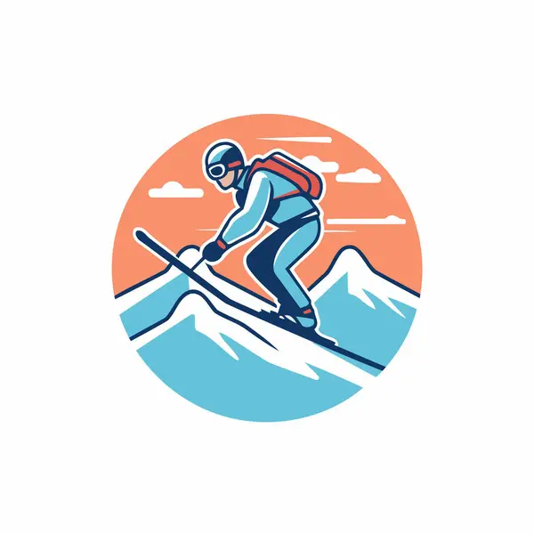 Skiër Piste Logo Design Template Extreme Freestyle Freestyle Sport Vector — Stockvector