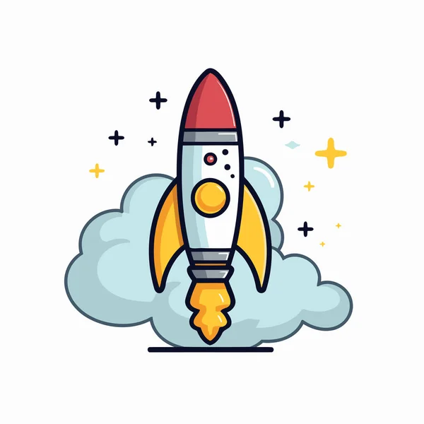 Rocket Icon Flat Line Style Vector Illustration White Background — Stock Vector