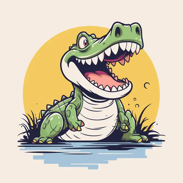 Caractère Crocodile Bande Dessinée Illustration Vectorielle Crocodile Mignon — Image vectorielle