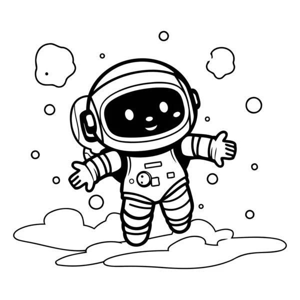 Leuke Astronaut Ruimte Zwart Wit Vector Illustratie — Stockvector