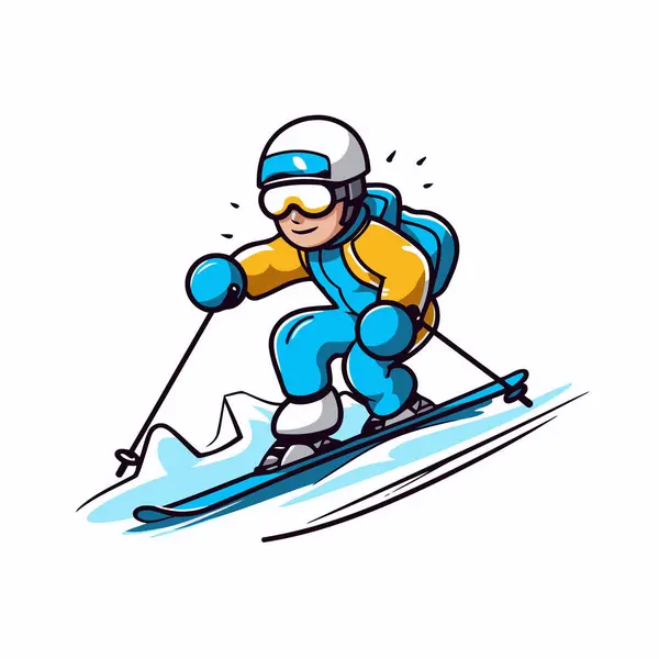 Kask Gözlüklü Kayakçı Beyaz Arkaplanda Vektör Illüstrasyonu — Stok Vektör
