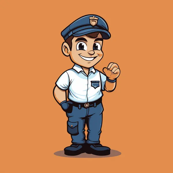 Vector Illustratie Van Een Jongen Politie Uniform Met Duimen Omhoog — Stockvector