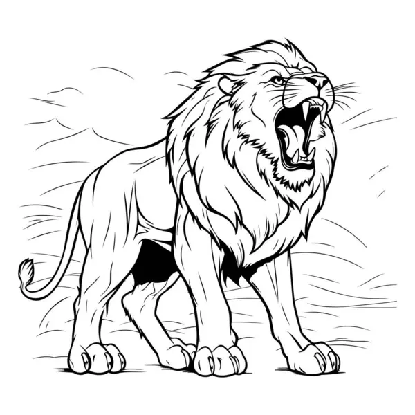 Löwe Schwarz Weiß Vektorillustration Isoliert Auf Weißem Hintergrund — Stockvektor