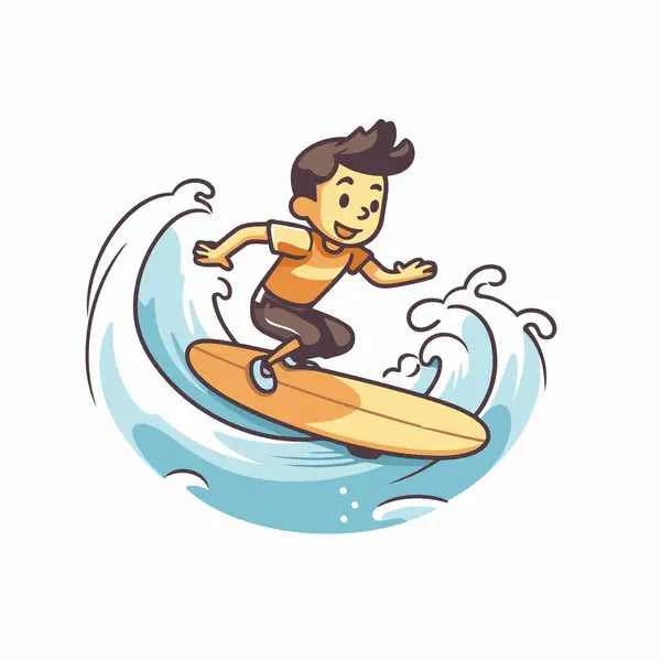 Ilustración Vectorial Hombre Surfeando Una Ola Estilo Dibujos Animados — Archivo Imágenes Vectoriales