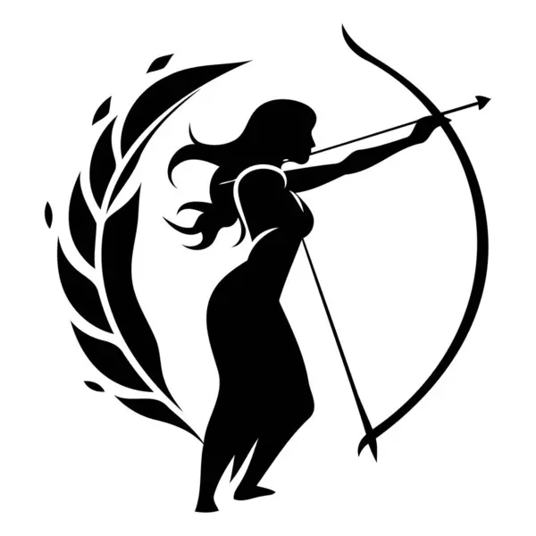 Silhouette Girl Archer Bow Arrow — Stock Vector