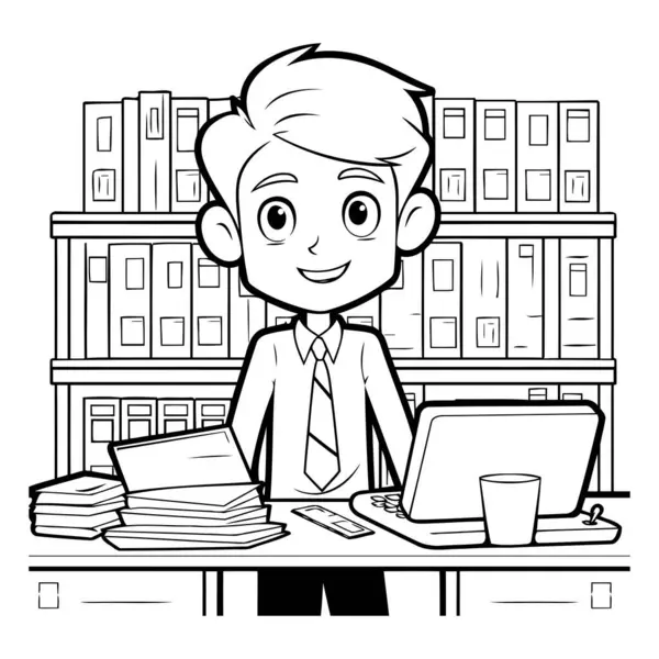 職場のビジネスマン 黒と白の漫画イラスト ベクター — ストックベクタ
