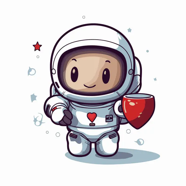 Leuke Astronaut Met Een Kop Koffie Cartoon Vector Illustratie — Stockvector