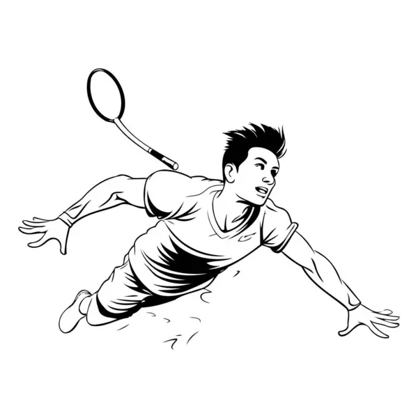 Badmintonspieler Schwarz Weiße Vektorillustration Des Badmintonspielers — Stockvektor