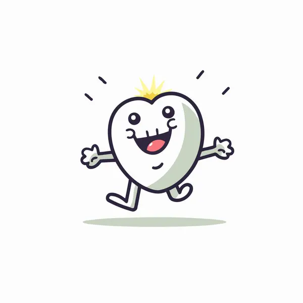 Cute Smiling Heart Character Running Jumping Vector Flat Cartoon Illustration — Stock Vector