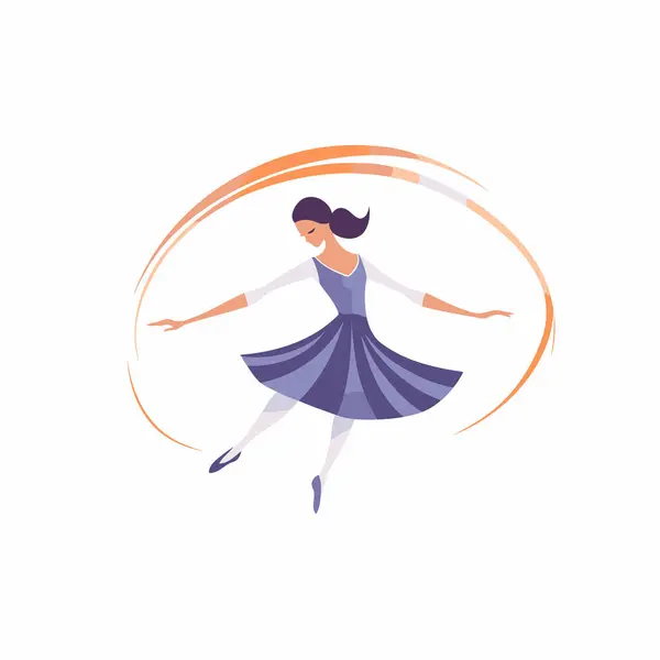 Ballerina Dancing Circle Flat Style Vector Illustration — Stock Vector