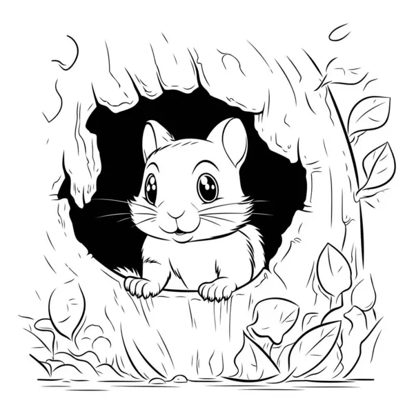 Hamster Cave Black White Vector Illustration Coloring Book — Stock Vector