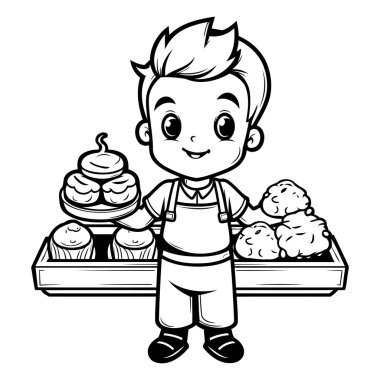 Kutu vektör çiziminde dondurması olan sevimli küçük çocuk.