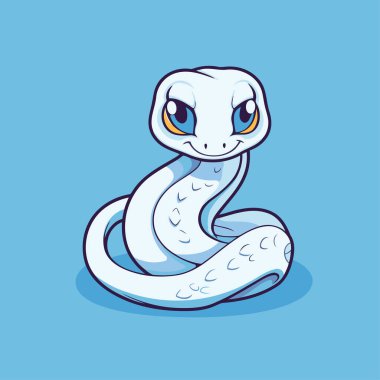 Tatlı çizgi film yılanı. Mavi arkaplanda izole edilmiş vektör illüstrasyonu.