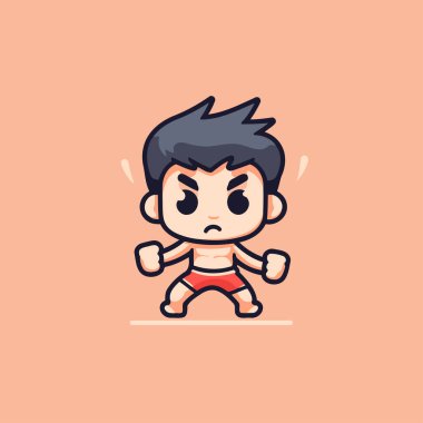 Kızgın çocuk çizgi film karakteri. Vektör çizimi. Düz tasarım biçimi.