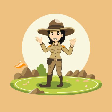 Safari parkındaki kovboy. Vektör illüstrasyon eps10