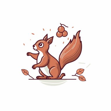 Şirin sincap. Çizgi film tarzında vektör illüstrasyonu. Beyaz arkaplanda izole.