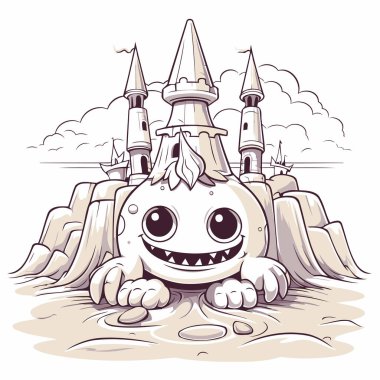 Kumda bir karikatür kalesi tasviri. Vektör illüstrasyonu.