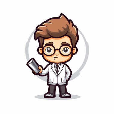 Bilim adamı çocuk çizgi film karakteri tasarımı. Vektör illüstrasyonu 10.