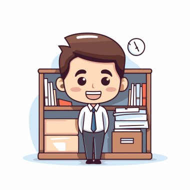 Ofis kabinesinde bir iş adamı. Çizgi film tarzında vektör illüstrasyonu.