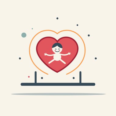 Mutlu çocuk ve kalp ikonu. Düz tasarım tarzı. Vektör illüstrasyonu.