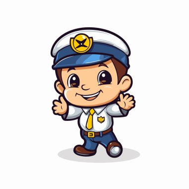 Gülümseyen Pilot Çocuk Çizgi Film Maskot Karakteri Vektör İllüstrasyonu.