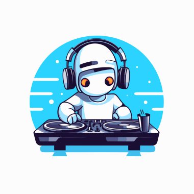 DJ pikapta müzik çalıyor. Vektör düz resimleme.