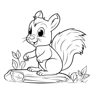 Siyah ve Beyaz Sincap Hayvan Karakteri Çizim Kitabı Çizimi