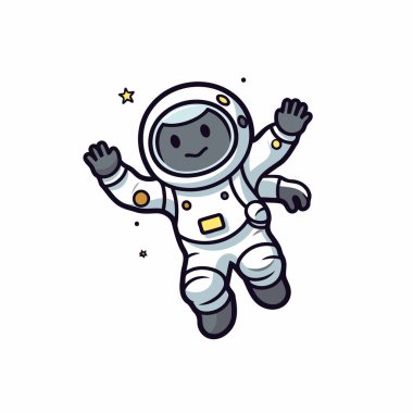 Astronot çizgi film karakteri. Beyaz arkaplanda vektör illüstrasyonu. İzole edilmiş.