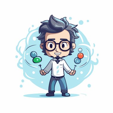 Beyaz Arkaplanda Hokkabaz Vektör İllüstrasyonu oynayan sevimli çocuk..