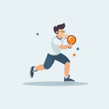 Masa tenisçisi iş başında. Çizgi film tarzında vektör illüstrasyonu.