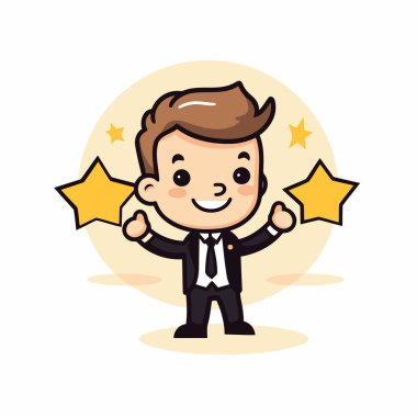 İş Adamı - İş Karikatürü Karakter Vektörü İllüstrasyonunu Kutluyor.