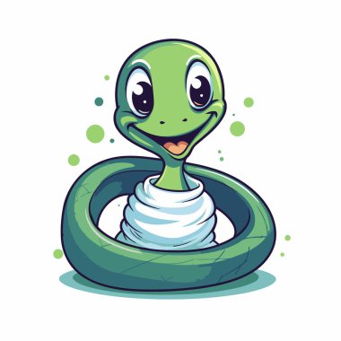 Beyaz arka planda izole edilmiş dondurmalı şirin çizgi film yılanı. Vektör illüstrasyonu.