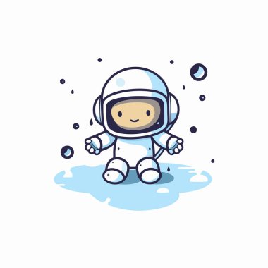 Uzay giysisi içinde sevimli bir astronot. Vektör illüstrasyonu beyaz arkaplanda izole edildi.