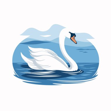 Su vektörü illüstrasyonundaki kuğu beyaz bir arkaplanda izole edilmiş.