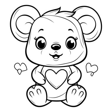 Çocuklar için boyama kitabı, yürekli oyuncak ayı. Vektör illüstrasyonu.
