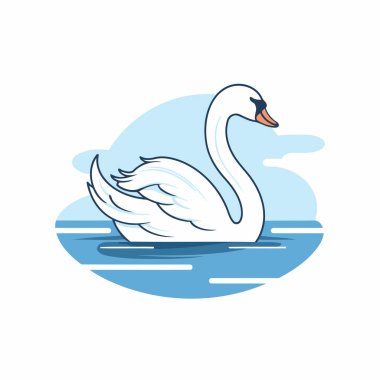 Okyanusta yüzen kuğular. Beyaz arkaplandaki bir kuğunun vektör çizimi